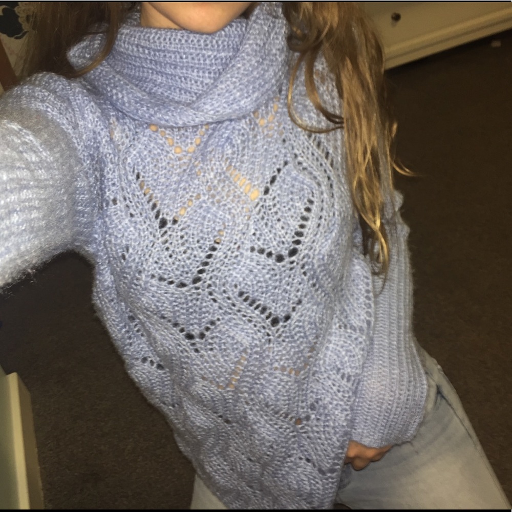 Blue long turtle neck sweater